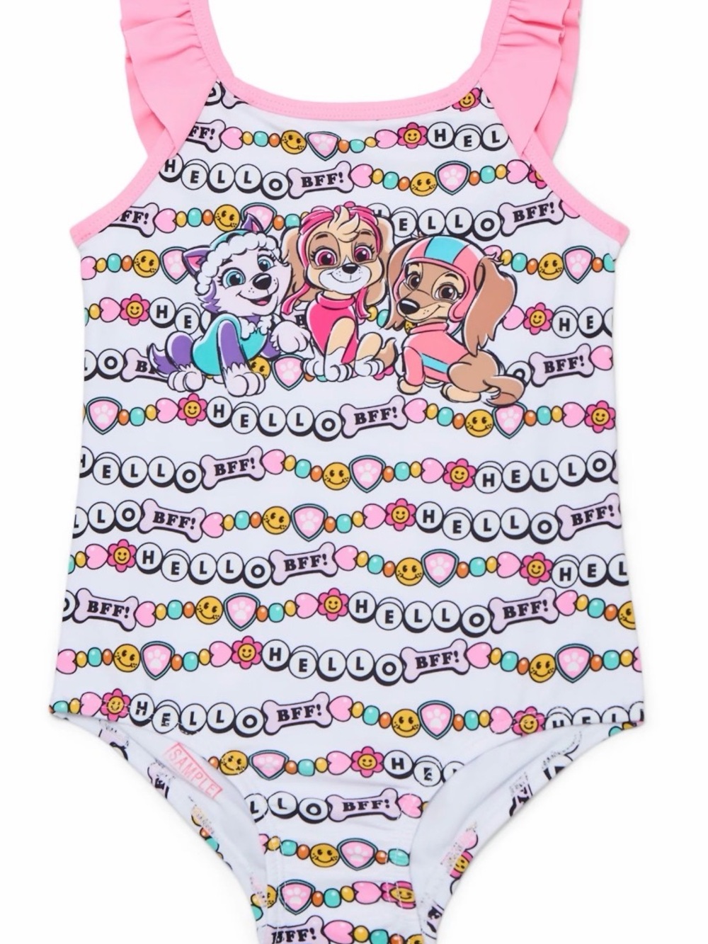 Paw Patrol Girls Pink White Multi Character One-Piece Swimsuit